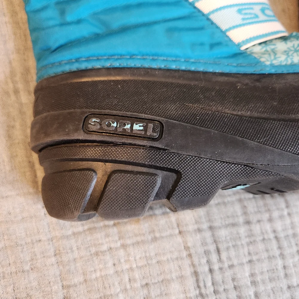 Sorel Winter Insulated Snow Boots Snowflake Teal Blue Black Womens Size 5
